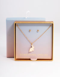 Gold Bunny Pendant Necklace & Stud Earrings Set - link has visual effect only