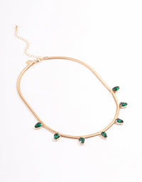 Gold Molten & Green Stone Snake Chain Necklace - link has visual effect only