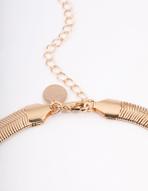 Gold Snake Chain large Navy Stone Necklace