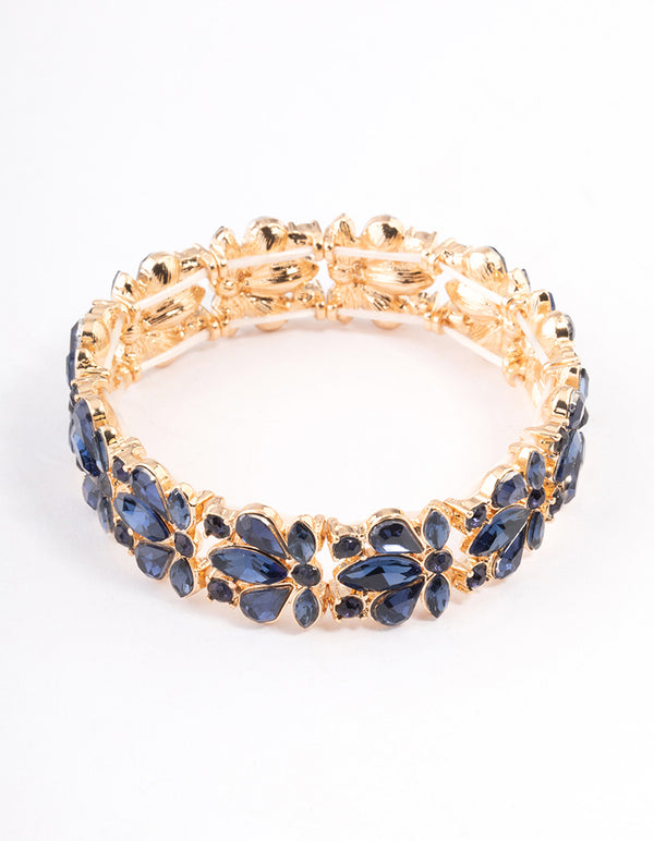Gold Mixed Diamante Tear Drop Blue Stone Bracelet