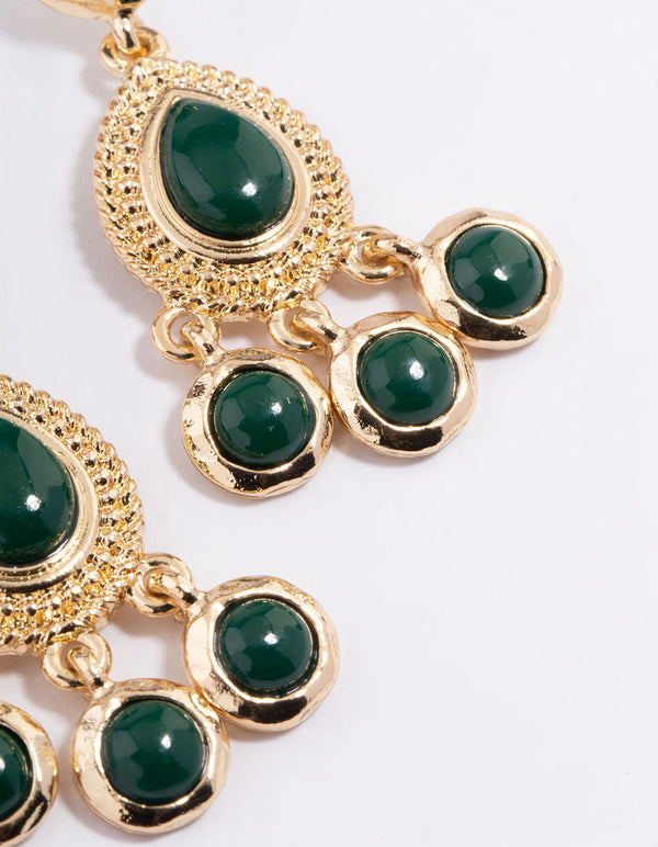 Gold Opal Stone Teardrop Earrings