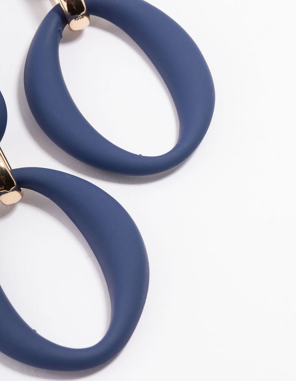 Gold Rubber Coated Blue Link Drop Earrings