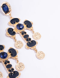 Gold Cross Coin Statement Drop Earrings - link has visual effect only