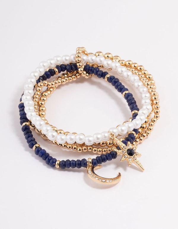 Gold Celestial Mixed Bead Bracelet 6-Pack