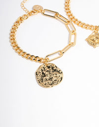 Gold Plated Brass Chain Link Disc Bracelet Pack - link has visual effect only
