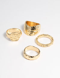 Gold Brass Hammered Molten Ring 4-Pack - link has visual effect only