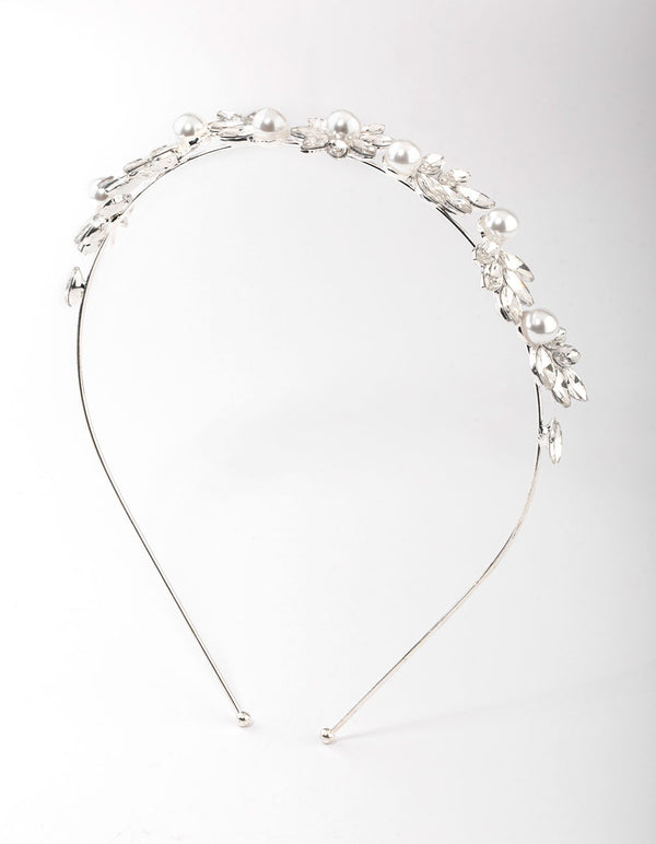 Silver Crystal Pearl Floral Headband