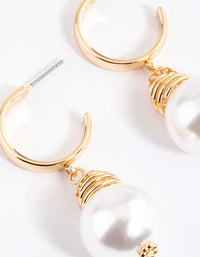 Gold Coil Pearl Hoop Earrings - link has visual effect only