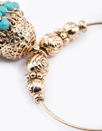 Antique Gold Blue Bead Hoop Jhumka Earrings - link has visual effect only