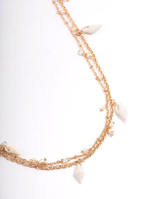Gold Double Row Mixed Shell & Pearl Waistchain