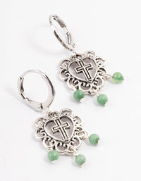 Antique Silver Amazonite Flower Cross Earrings - link has visual effect only