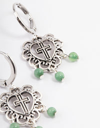 Antique Silver Amazonite Flower Cross Earrings - link has visual effect only