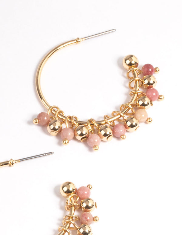 Gold Rhodochrosite Cluster Earrings