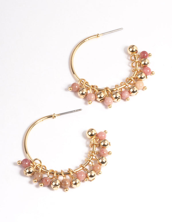 Gold Rhodochrosite Cluster Earrings