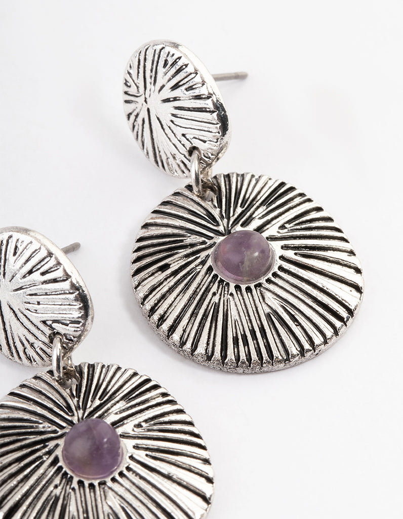 Antique Silver Textured Disc Earrings Lovisa