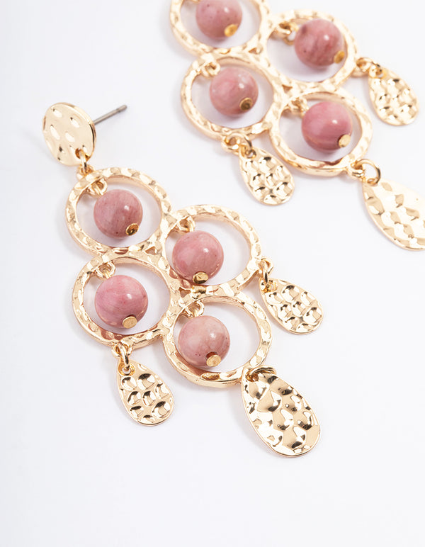 Gold Rhodonite Textured Statement Earrings