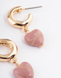 Gold Rhodonite Heart Huggie Earrings - link has visual effect only