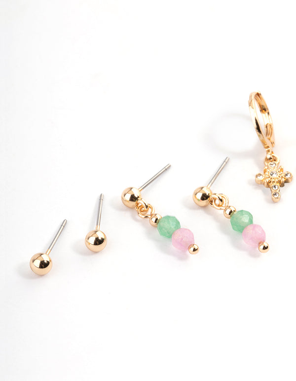 Gold Cross Stacker Pack Earrings