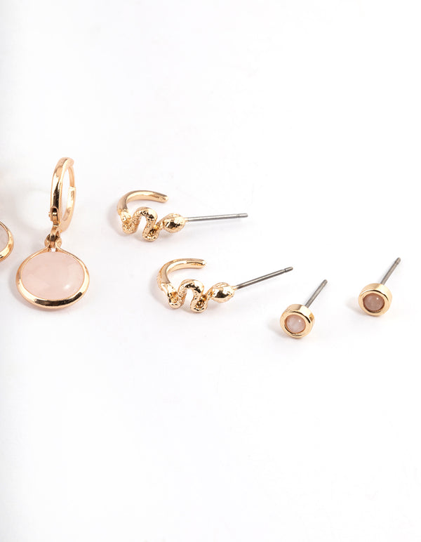 Gold Quartz Snake Stacker Pack Earrings