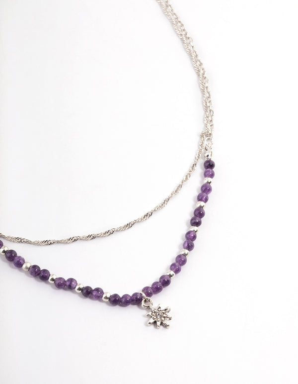Antique Silver Layered Amethyst Star Necklace