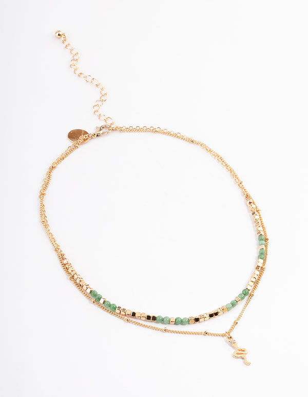 Gold Amazonite Snake Layered Necklace