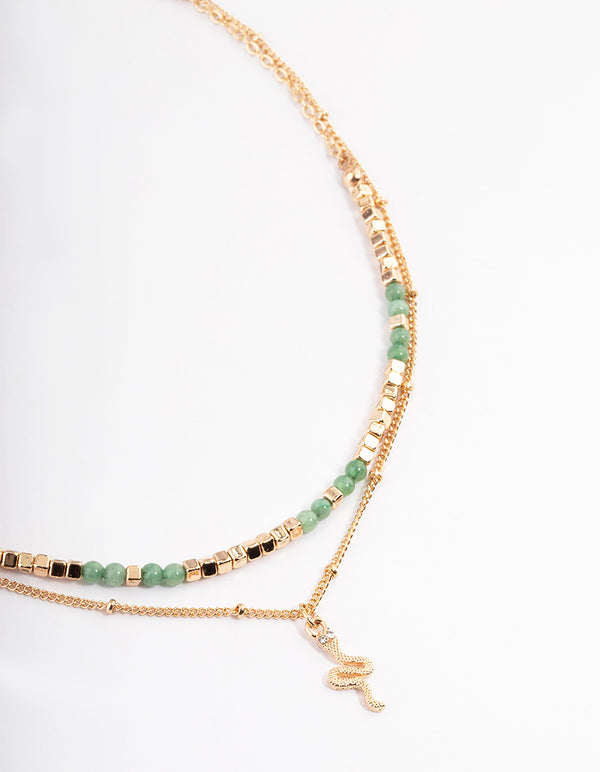 Gold Amazonite Snake Layered Necklace