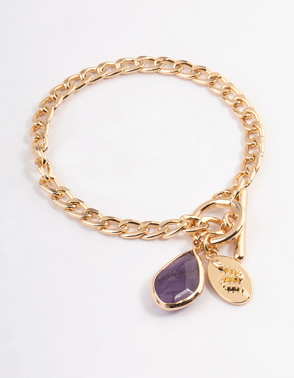 Gold Amethyst Charm Bracelet