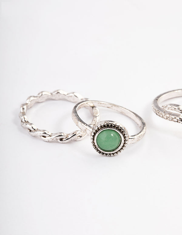 Antique Silver Aventurine Multi Stacker Earrings