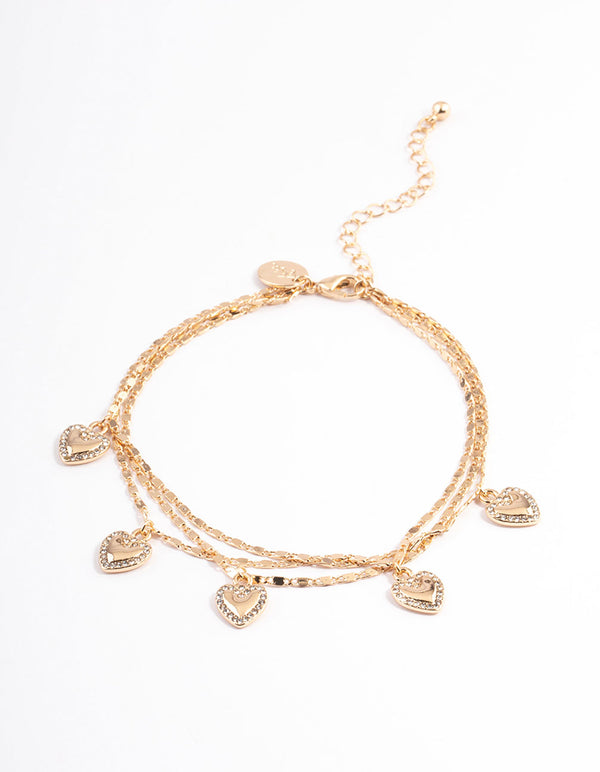 Gold Layered Heart Diamante Anklet
