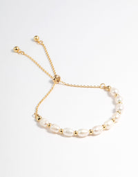 Gold Plated Freshwater Pearl Chain Toggle Bracelet - link has visual effect only