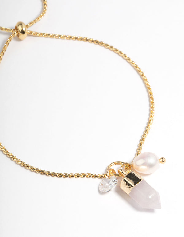 Gold Plated Multi Cluster Freshwater Pearl Toggle Bracelet