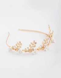 Gold Pearl Flower & Leaf Headband - link has visual effect only