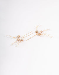 Gold Diamante Flower Hair Pins Pack - link has visual effect only