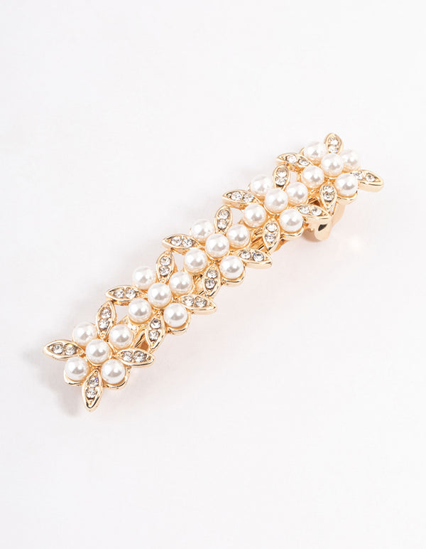 Gold Diamante & Pearl Floral Hair Clip