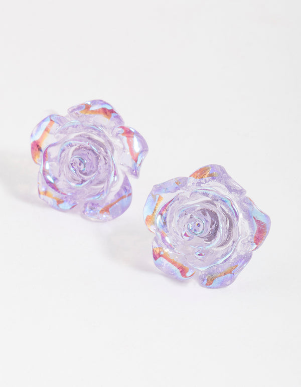 Plastic Lilac Rose Bloom Stud Earirngs