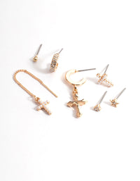 Gold Pearl & Stone Cross Stack Earrings - link has visual effect only