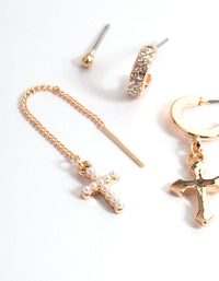 Gold Pearl & Stone Cross Stack Earrings - link has visual effect only