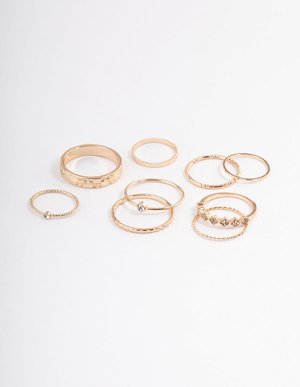 Gold Dainty Clover Ring Pack