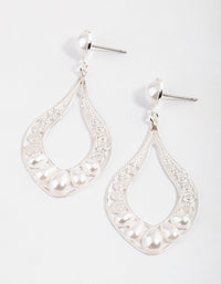 Silver Open Ornate Pearl Drop Earrings - link has visual effect only