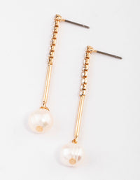 Gold Freshwater Pearl Cupchain Drop Earrings - link has visual effect only