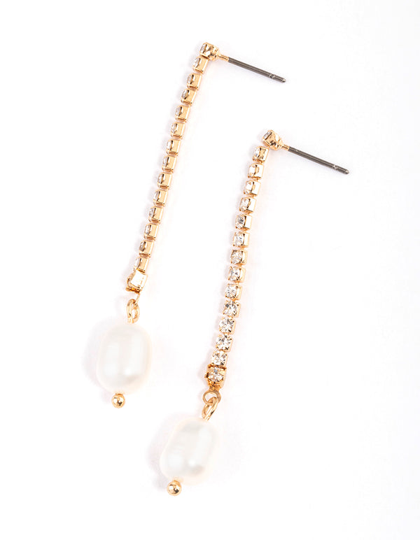 Gold Freshwater Pearl Cupchain Drop Earrings - Lovisa