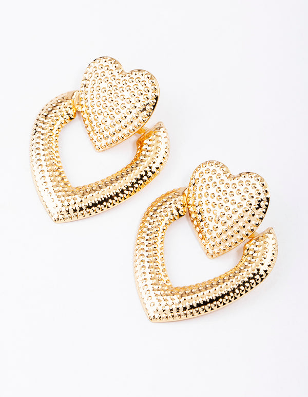 Gold Heart Door knocker Drop Earrings