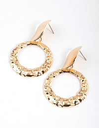 Gold Textured Door Knocker Drop Earrings - link has visual effect only