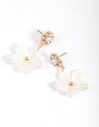 Gold Diamante & Pearl Flower Drop Earrings - link has visual effect only