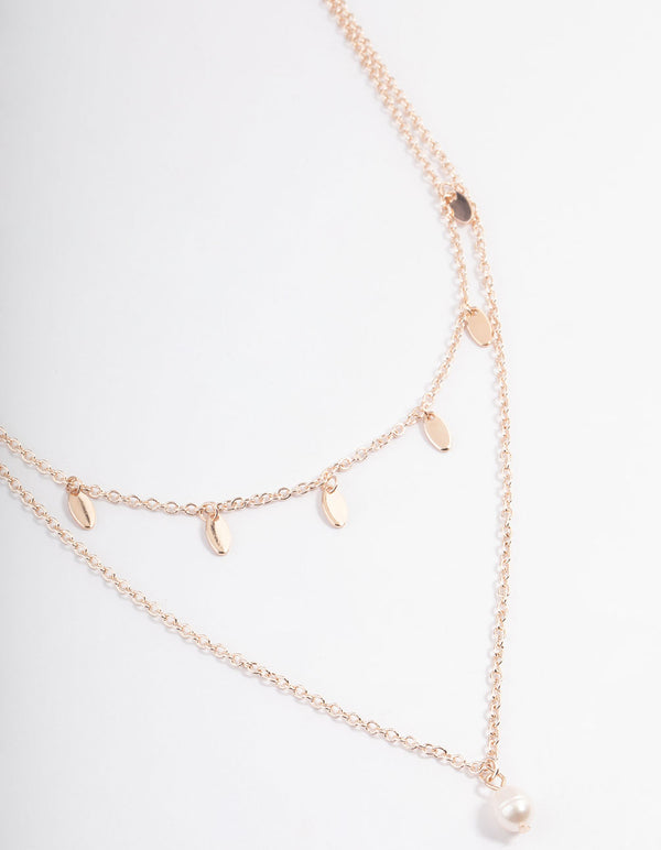 Rose Gold Freshwater Pearl Double Layer Disc Necklace
