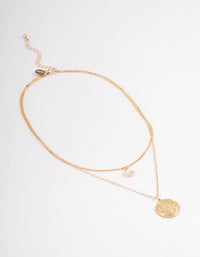 Gold Freshwater Pearl & Ornate Disc Necklace - link has visual effect only