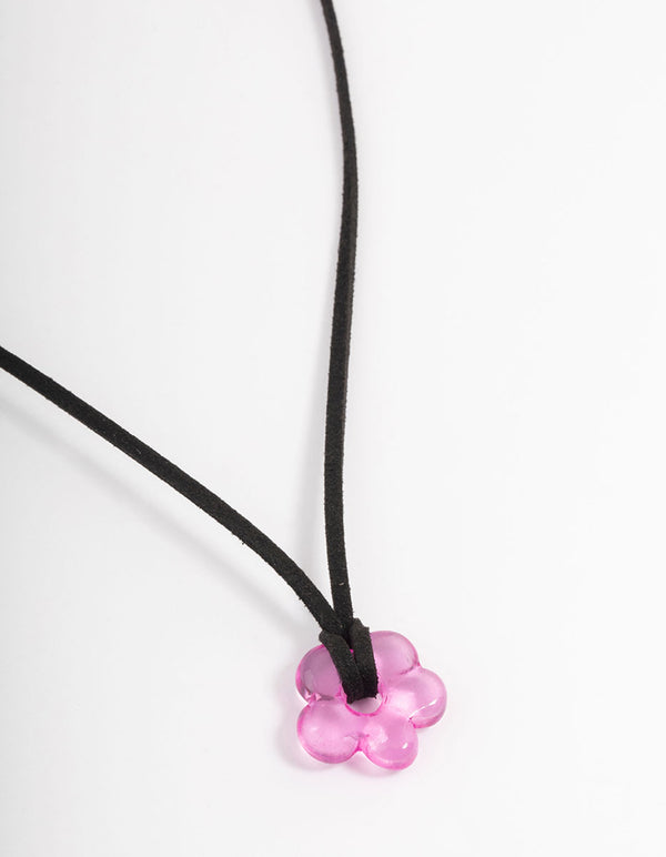 Pink Cord Flower Necklace