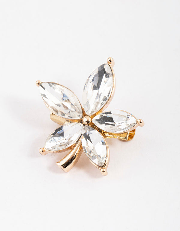 Gold Small Marquise Flower Brooch