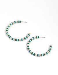 Green Flat & Round Bead Medium Hoop Earrings - link has visual effect only