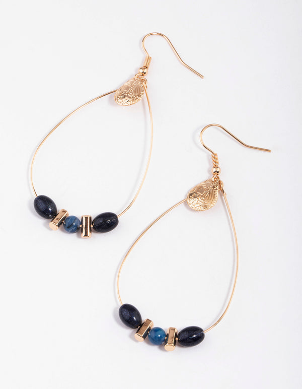 Blue Wire Multi Bead Drop Earrings